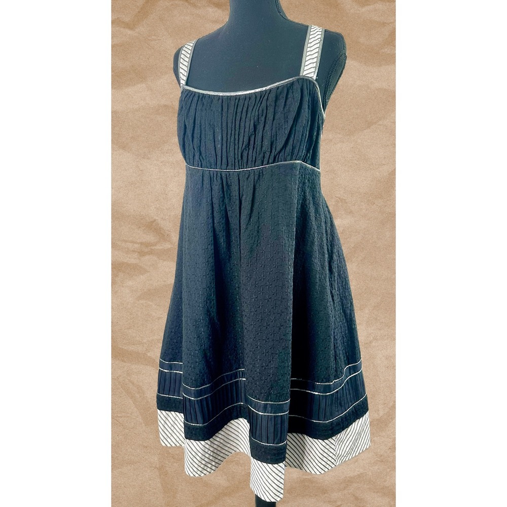 Calvin Klein Black Eyelet Babydoll Dress Silver Trim Petite Medium CD8G3B53